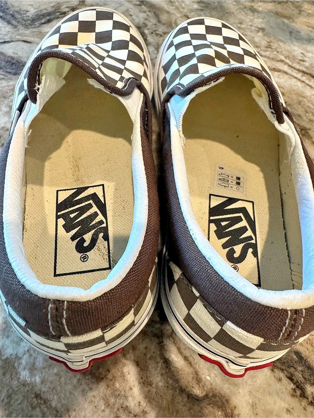 Vans Classic Slip-On Checkerboard Sneakers Brown & Cream | Women’s 5 / Men’s 3.5 - Picture 3 of 7
